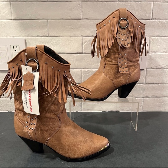 NWT Santa Fe Boot sz 8 tan leather fringed bling cowgirl boots - Picture 3 of 16